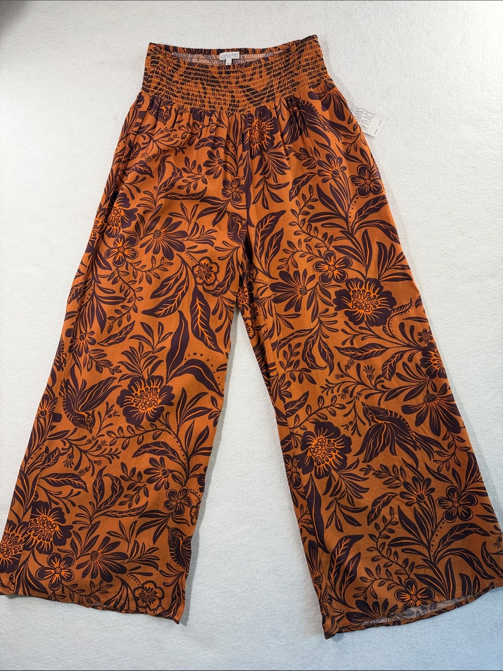 Wide-Leg Floral Print Pants in Rust